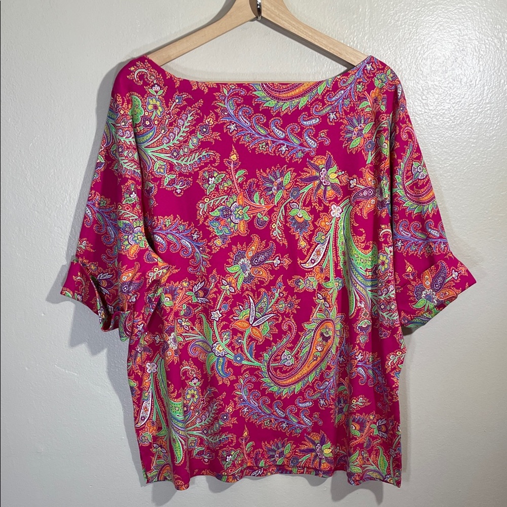 Like New Lauren Ralph Lauren Pink Paisley Top - Picture 4 of 5